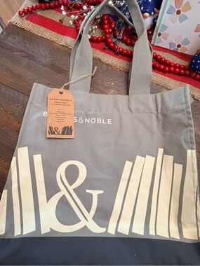 Barnes & Noble Lot of 2 100% Organic Grey Canvas Tote Natural Colors Tote NWT